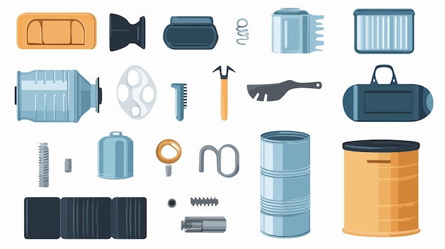 Metal Waste Vector Set and Recycled Garbage Vector Illustrations