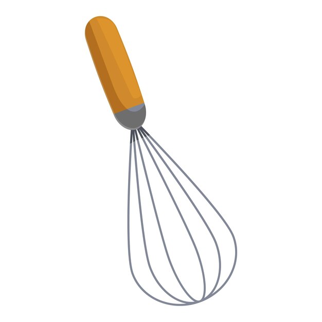 Vector metal whisk with wooden handle for cooking and baking