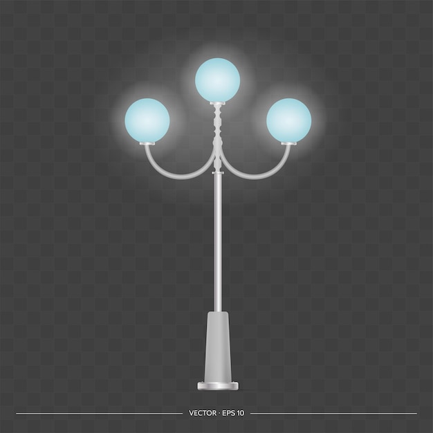 Metallic lanterns that shine. Lamp post with realistic light. Vector.