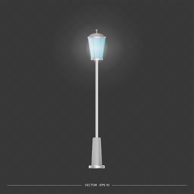 Metallic lanterns that shine. Lamp post with realistic light. Vector.