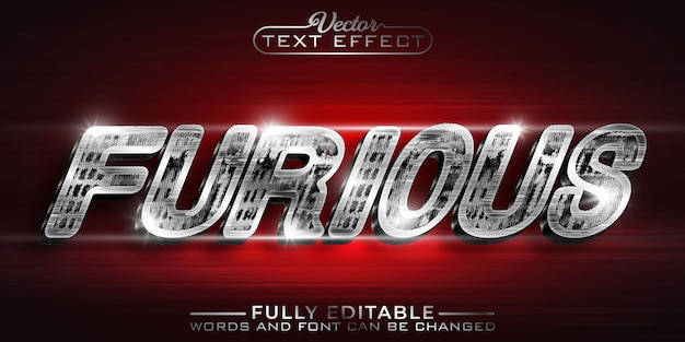 Metallic Silver Furious Vector Editable Text Effect Template