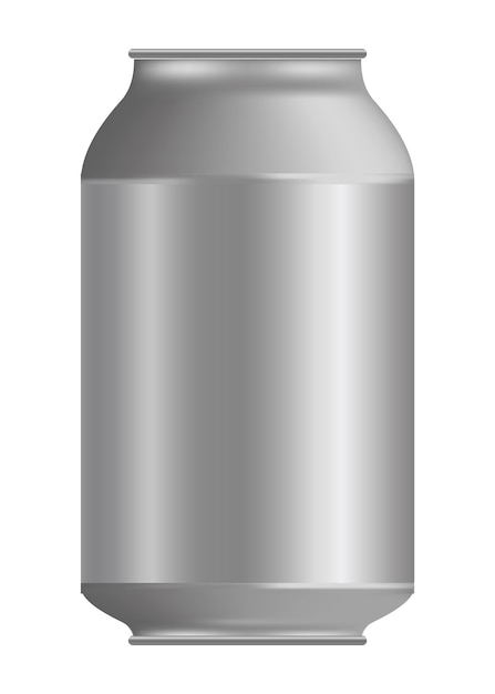 Metallic tin can for food Front view Vector realistic mockup of blank cylinder aluminum container round steel pack isolated on white background