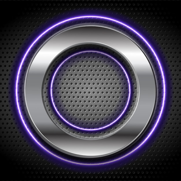 Metallic and violet neon circles on perforated background