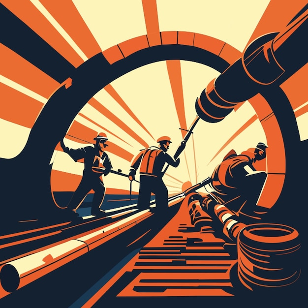 Vector metallurg carries a big pipe vector illustration flat 2