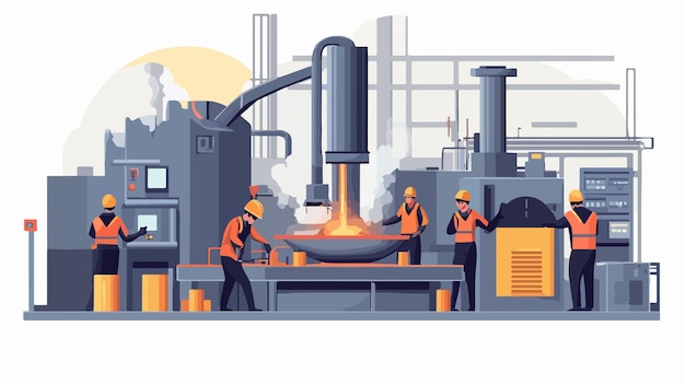 Metallurgy Industry Illustration Showing Key Steps for Production Process