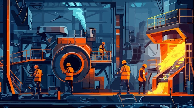 Metallurgy Industry Illustration with Workers and Machinery