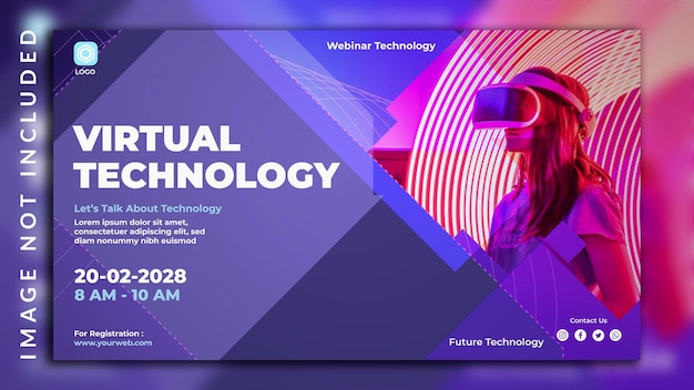 Metaverse futuristic innovation webinar virtual technology and future neon technology banner design with a woman photo