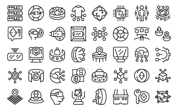 Metaverse icons set outline vector Future people