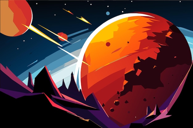 a meteorite crashing into a planet vector illustration