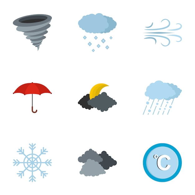 Meteorological office icon set, flat style