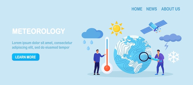 Meteorology geophysics science Meteorologists studying researching climate condition Weather forecaster predict weather with satellite service met station and space engineering Planetary science