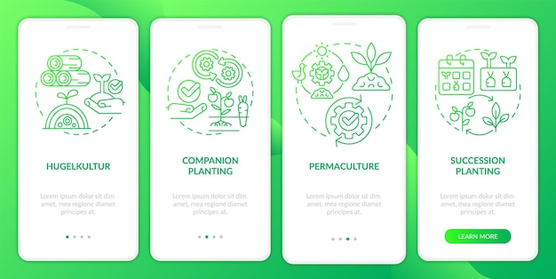 Methods of gardening green gradient onboarding mobile app screen