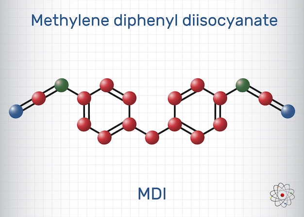 Vector methylene diphenyl diisocyanate mdi molecule molecule model sheet of paper in a cage vector