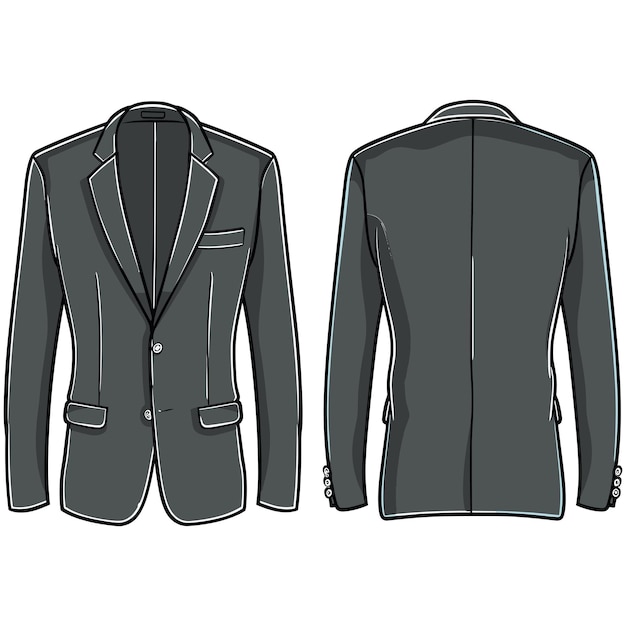 Vector meticulously illustrated dark grey blazer showcasing both the front and back views