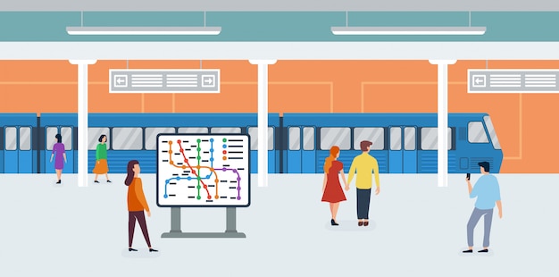 Metro subway tiny people flat  illustration