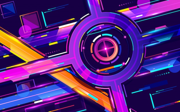 Metropolis night freeway neon colors, top view cartoon vector