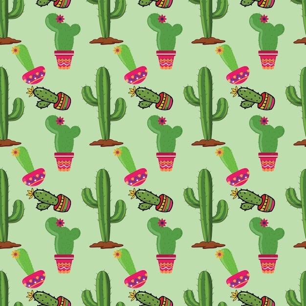 Mexican Cacti Seamless Vector Pattern Design