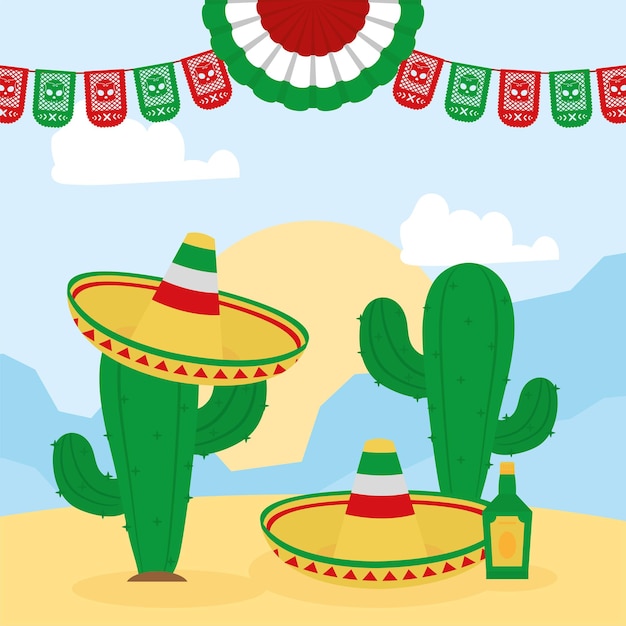 Mexican cactus wearing hats