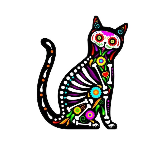 Vector mexican cat animal tattoo vector day of the dead