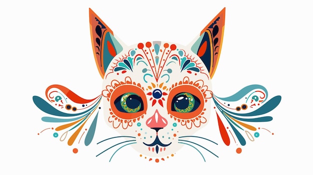 Vector mexican cat skull day of the dead flat vector