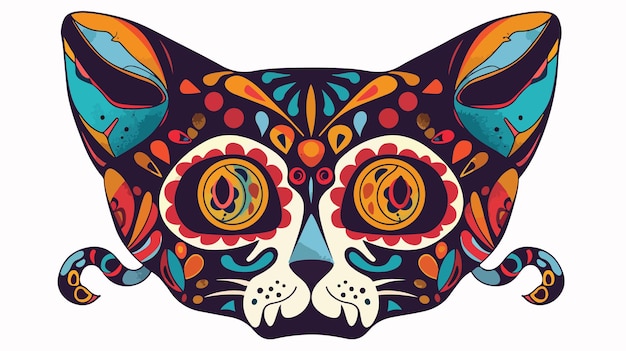 Mexican Cat Skull Day of the Dead Flat Vector