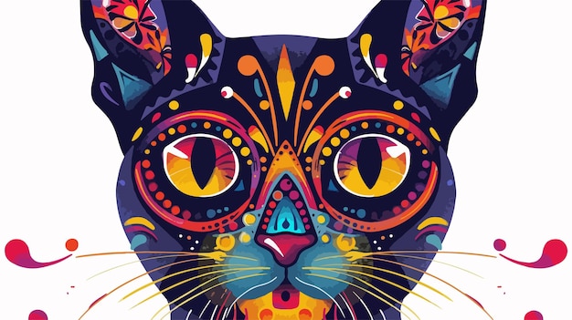 Mexican Cat Skull Day of the Dead Flat Vector