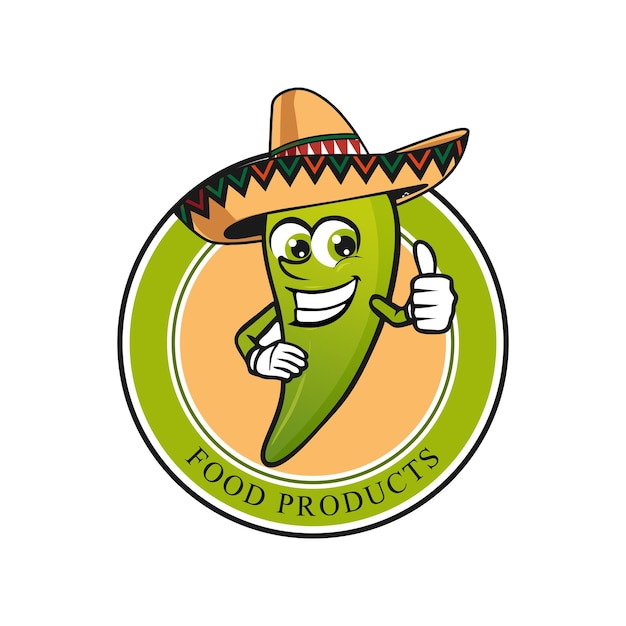 Mexican Chili Green Hot Pepper Vector Character Illustration