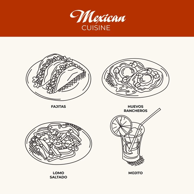 Vector mexican cuisine outline sketch