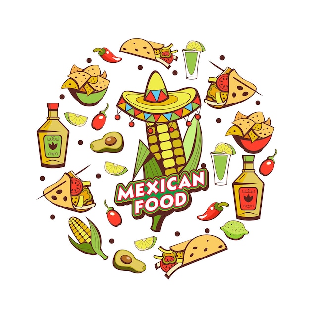 Mexican cuisine. A set of popular Mexican dishes. Fast food.