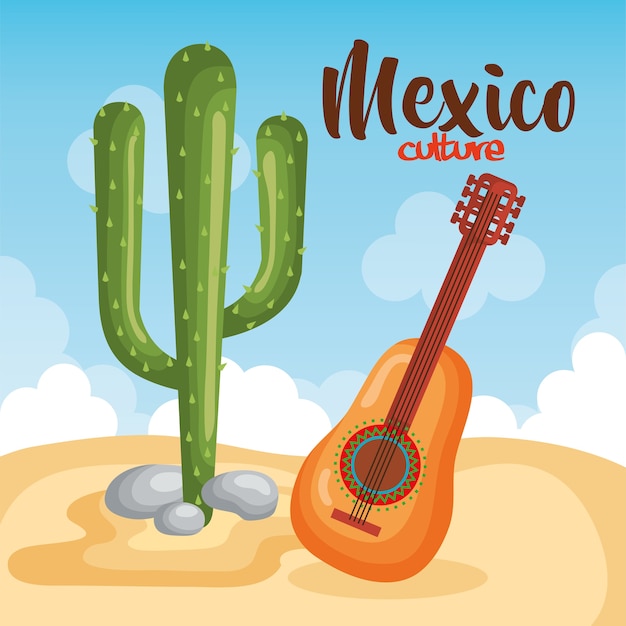 mexican culture cactus with guitar