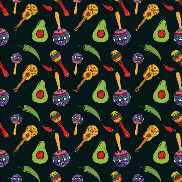 Mexican Culture Seamless Vector Pattern Design