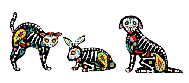 Mexican dead animals Day of the dead Dia de los muertos animals skulls and skeleton decorated