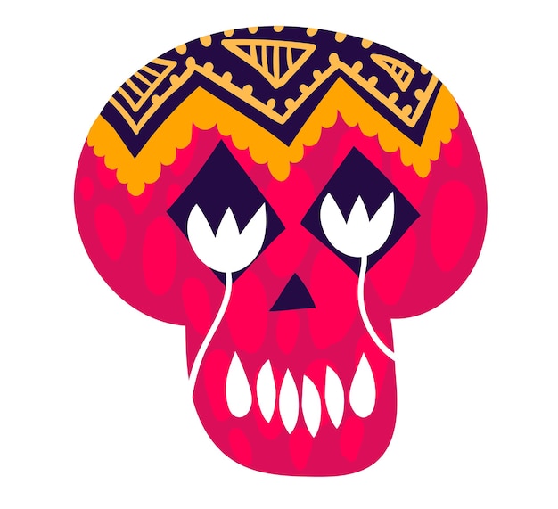 Mexican decorated skull mexico concept traditional holiday cranium item icon isolated on white flat