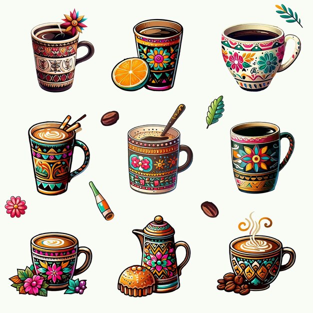 Vector mexican festival coffee cups png vector illustration