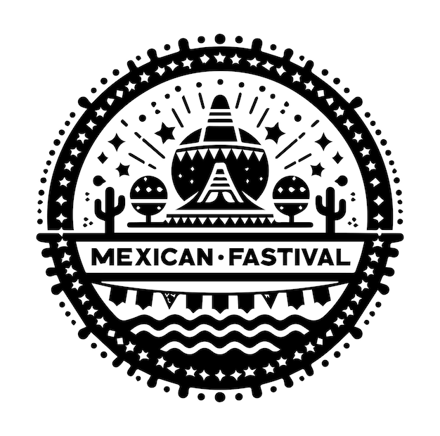 Vector mexican festival vintage round label silhouette