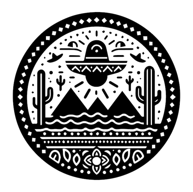 Vector mexican festival vintage round label silhouette