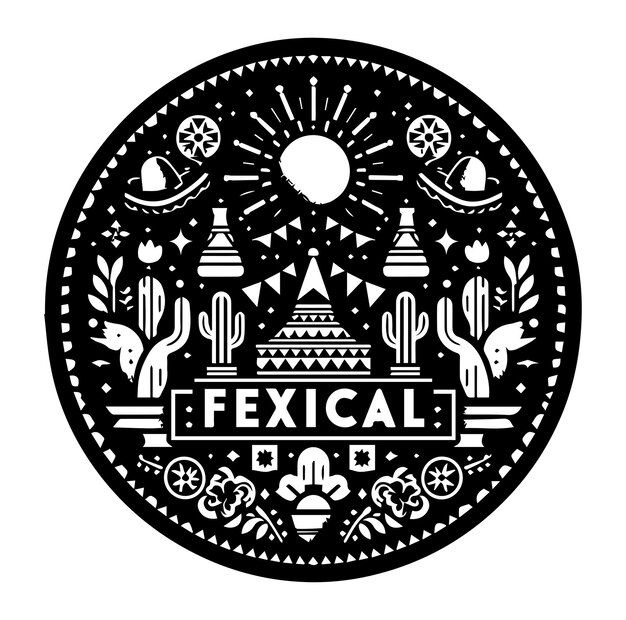 Vector mexican festival vintage round label silhouette