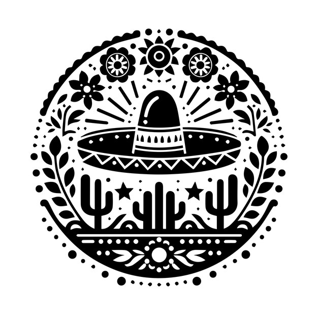 Vector mexican festival vintage round label silhouette