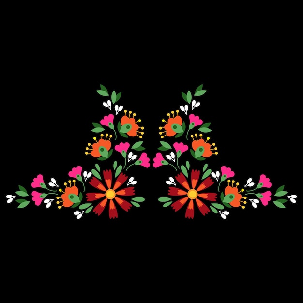 Vector mexican floral embroidery ornament on black background