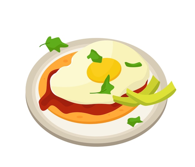 Mexican food Avocado scrambled eggs breakfast Vector cartoon illustration