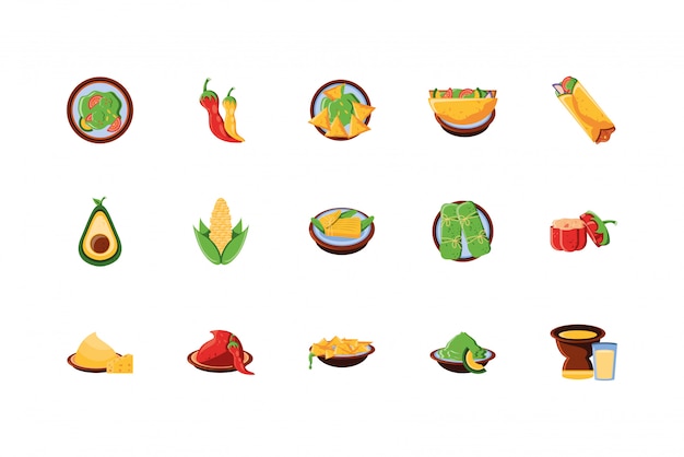 Mexican food icon set design