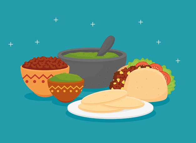 Mexican food poster with taco and set of delicious ingredients