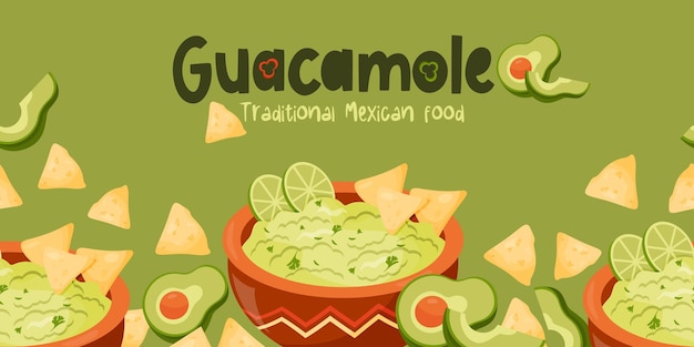 Mexican food Seamless horizontal border with green sauce Guacamole  Poster with Latin American dish