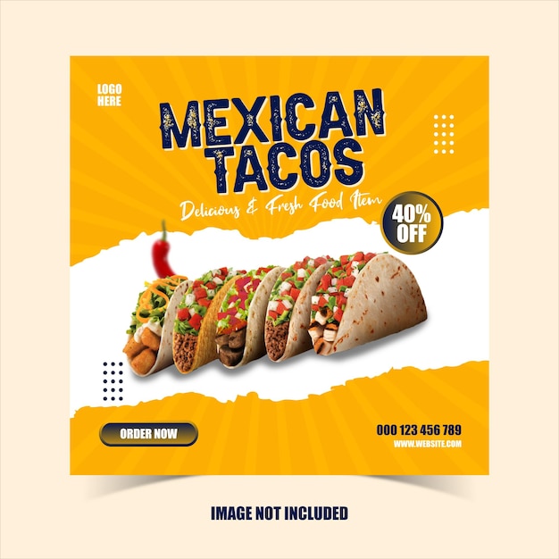 Mexican food taco social media Instagram post template for restaurant Premium Vector