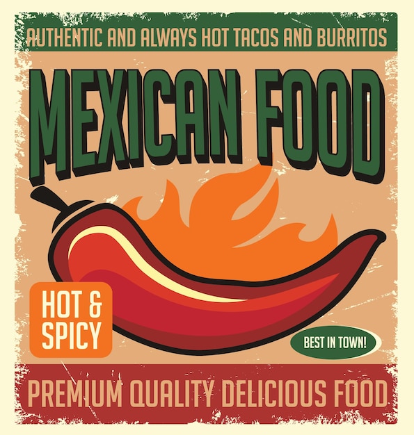 Mexican food vintage sign retro promo poster vector template