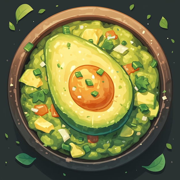 Vector mexican guacamole and avocado dip