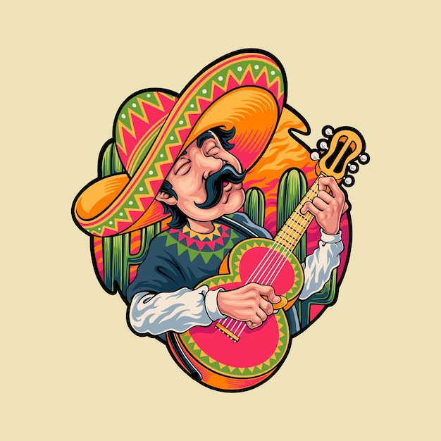 mexican guitarist cartoon illustration