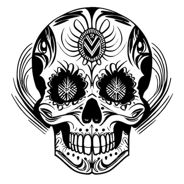 Mexican holiday Dia de los Muertos and features intricate sugar skull designs illustration