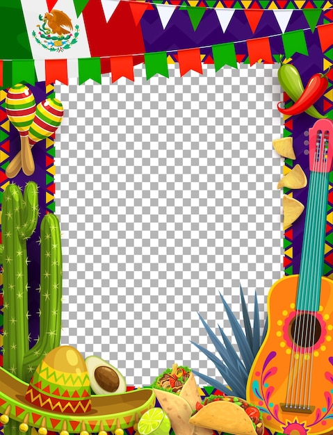 Vector mexican holiday frame sombrero and mexico flag