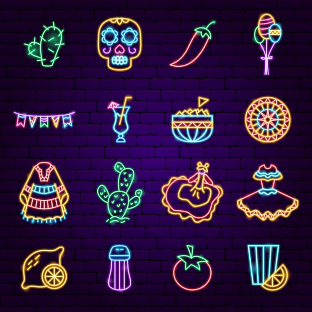 Mexican Holiday Neon Icons